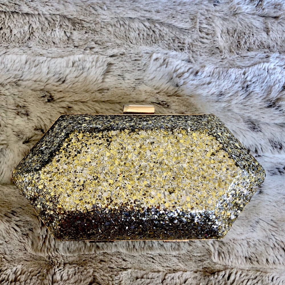 Charming Charlie Gold and Silver Glitter Clutch